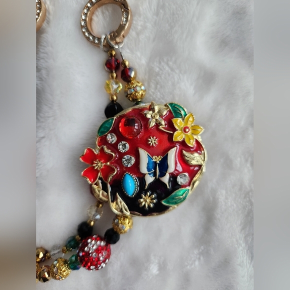 Colorful Beaded Purse Charm with Floral Pendant Bag Charm Chain - Picture 3 of 7